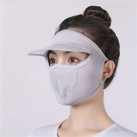 Damen-gesichtsmaske Mit Visier, Aus Seidig-weichem Material Für Den Sommer, Dünn Und Atmungsaktiv, Sonnenschutz, Waschbar, Bedeckt Das Gesamte Gesicht, Für Alle Jahreszeiten, Grau