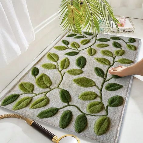 1-teilige Mikrofaser-badematte Mit Grünem Blattmuster, Rutschfest Und Ultraweich, Saugfähige Fußmatte Für Bad, Schlafzimmer, Küche Und Eingangsbereich, 50 X 80 Cm