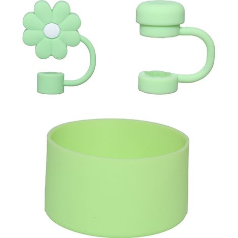 3 Grüne Becheraufsätze (20-40 Oz), Darunter 2 Strohhalmkappen Und 1 Bodenschutz. Strohhalmkappen Aus Silikon (becher Nicht Enthalten).