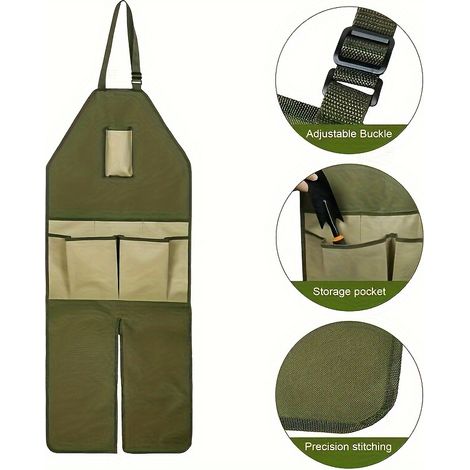 Gartenschürze Aus Oxford-nylon Mit Verstellbaren Beinschlaufen Und Mehreren Taschen, Für Landschaftsbau Und Familiengebrauch (armeegrün Und Khaki)