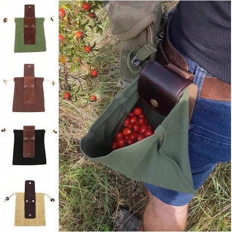 Pflückbeutel Aus Pu-leder Für Den Außenbereich, Obstpflückbeutel Mit Gürtel, Beutel Mit Kordelzug, Faltbarer Aufbewahrungsbeutel Aus Canvas Für Gartenarbeit Und Ernte (grün)