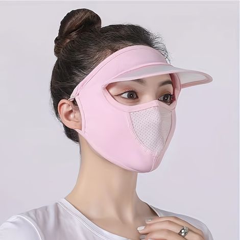 Damen-gesichtsmaske Mit Visier, Aus Eisseidenfasergewebe Für Den Sommer, Dünner Und Atmungsaktiver Sonnenschutz, Waschbar, Vollständige Gesichtsabdeckung, Für Alle Jahreszeiten, Rosa