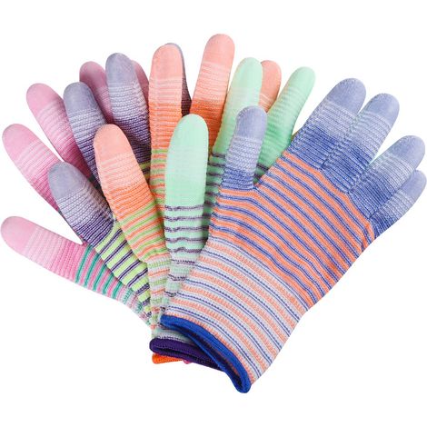 5 Paar Atmungsaktive Und Strapazierfähige Gartenhandschuhe, Beschichtete Arbeitshandschuhe Mit Rutschfesten Streifen, Ideal Zum Graben Und Pflanzen, Farben Zufällig, Größe M