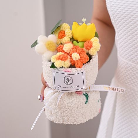 Künstlicher Blumenstrauß (1 Stück), Gehäkelte Blumen: Perfektes Geschenk Für Mama, Freundinnen Oder Frauen Zum Geburtstag, Valentinstag, Als Dekoration Für Zuhause, In Den Farben Orange/gelb.
