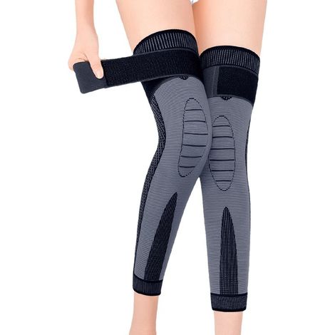 Lange Kompressions-kniebandage Für 1 Paar – Selbsterwärmender Knieschutz Mit Anti-rutsch-band, Winterwärme Für Damen Und Herren – Moxa Kniebandage, Größe L
