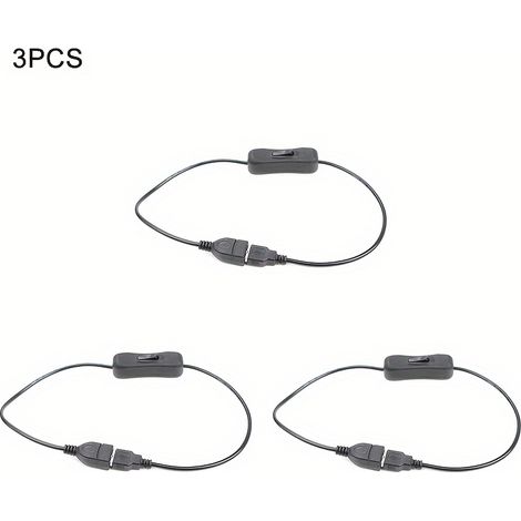Usb-verlängerungskabel (stecker Auf Buchse) Mit Ein-/ausschalter, 0,5 M, Ideal Für Led-streifen, Ventilatoren Und Pcs, Schwarz, 3 Stück
