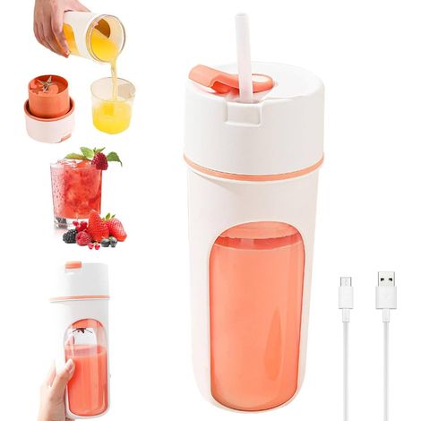 Tragbarer Entsafter Mit Strohhalm, 500 Ml Usb-aufladbarer Mini-milchshake-maker, Manueller Saftbecher, Orange