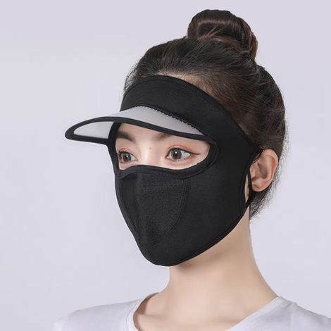 Damen-gesichtsmaske Mit Rand, Aus Seidig-weichem Sommerfasergewebe, Dünn Und Atmungsaktiv, Mit Sonnenschutz, Waschbar, Vollständige Gesichtsabdeckung, Für Alle Jahreszeiten, Schwarz