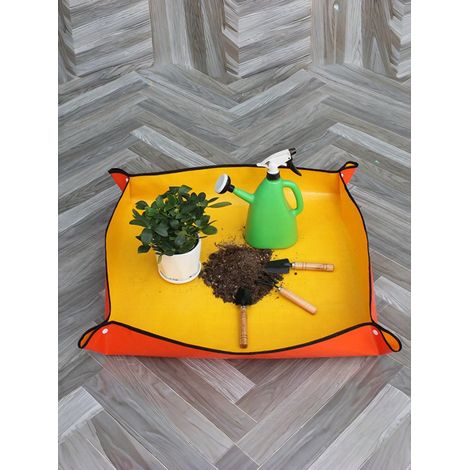 1 Orangefarbene, Faltbare Pflanzmatte – Wasserdicht, Verstärktes Pe, Für Zimmerpflanzen, Sukkulentenpflege, Leicht Zu Reinigen, 100 X 100 Cm