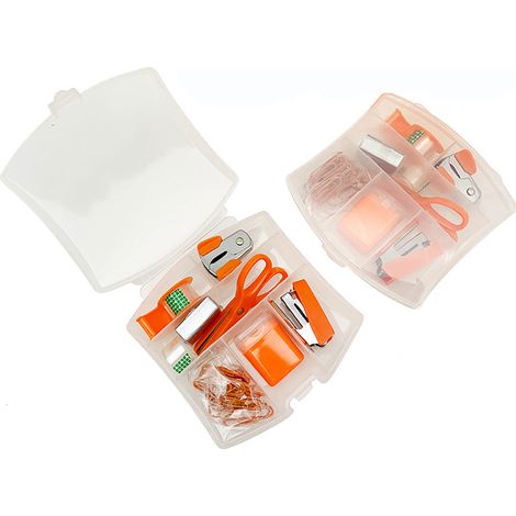 8-in-1-schreibtischset: Locher, Hefter, Klebebandabroller, Schere U. V. M. Ideal Für Schüler Und Als Geschenk Fürs Büro. Orangefarbenes Set.