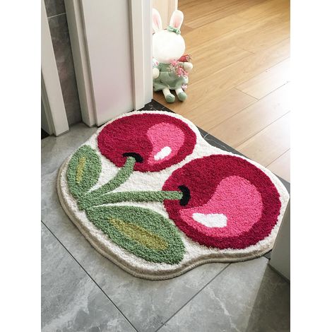 1 Stück Badematte Mit Kirschmuster, 50 X 62 Cm, Weiche, Waschbare Plüschmatte, Saugfähige Und Rutschfeste Matte Für Bad, Schlafzimmer, Küche Und Eingangsbereich