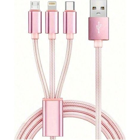 3-in-1 Nylon-ummanteltes Usb-ladekabel, Schnellladefunktion Usb Auf Lightning/usb-c/micro-usb, 36-v-datenkabel, Kompatibel Mit Iphone, Samsung Und Android, 2 M, Schwarz