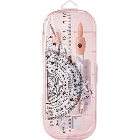 7-teiliges Zirkel- Und Linealset Mit Winkelmesser, Dreieck, Winkelmesser Und Stifthalter, Für Schule, Prüfungen Und Lernen, In Einem Pinkfarbenen Etui