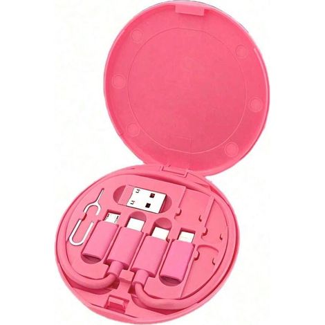 Usb-adapter-set Mit Mehreren Ladekabeln Und Handyhalterung – Kompatibel Mit Ios, Android, Usb-c, Iphone, Android-kameras, Mp3-playern, Pink
