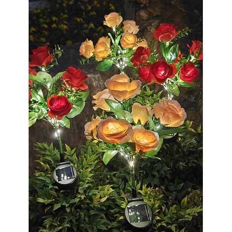 Solarbetriebene Rosa Blumenlichter Mit 7 Köpfen, Gartendekoration Für Den Außenbereich, Künstliche Led-blumen Für Terrasse, Hof, Einfahrt Und Rasen