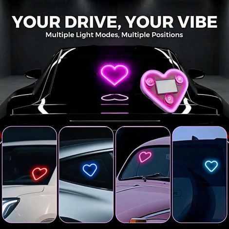 Herzförmige Neon-stimmungsleuchten Mit Usb-solaraufladung, 5 Beleuchtungsmodi, Für Auto-armaturenbrett Und Heimparty-dekoration, Partygeschenk, Rosa