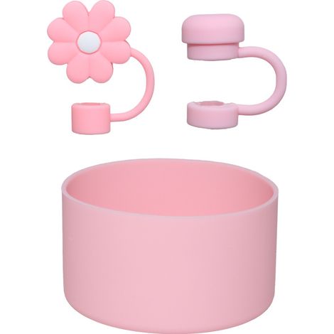 3-teiliges Zubehörset Für Rosa Becher (20–40 Oz), Bestehend Aus 2 Strohhalmdeckeln Und 1 Schutzhülle. Strohhalmdeckel Aus Silikon, Becher Nicht Enthalten.