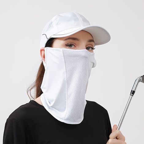 Sommerliche Vollgesichtsmaske Mit Nackenschutz, Atmungsaktiv Für Outdoor-sportarten Wie Basketball, Radfahren Und Golf, Dehnbarer Gesichtsschutz Fürs Training, 1 Stück, Weiß