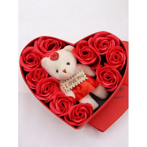 Künstliche Rote Blume (1 Stück) Mit Herzförmiger Aufbewahrungsbox, Romantische Künstliche Blume Für Die Dekoration Von Zuhause Oder Partys.