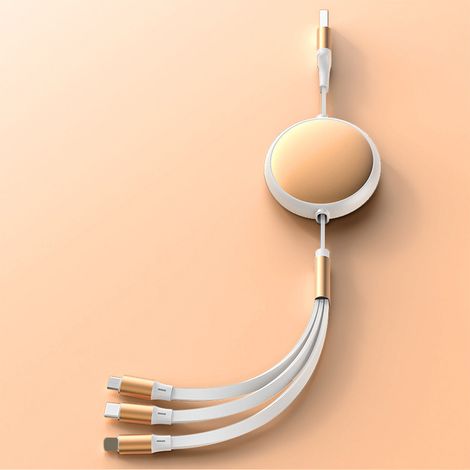 6-in-1-schnellladekabel Mit Einzugsmechanismus, 1-zu-3-kabel Aus Robustem Tpe-material, Kompatibel Mit Iphone 16-7, Samsung, Xiaomi, Vivo, Oppo, Weiß