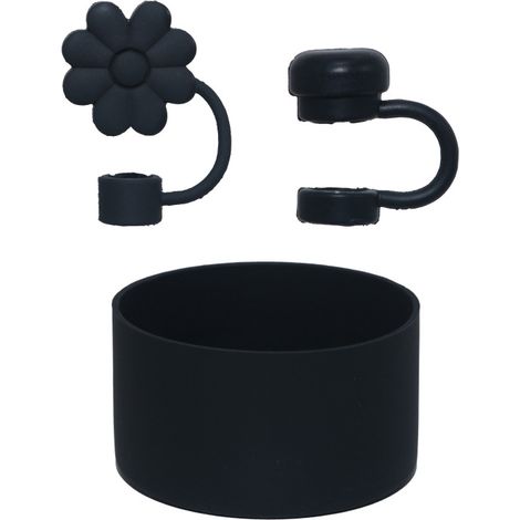 3-teiliges Schwarzes Zubehörset Für Becher (590–1200 Ml): Enthält 2 Strohhalmüberzüge Und 1 Schutzhülle. Strohhalmüberzüge Aus Silikon, Becher Nicht Enthalten.