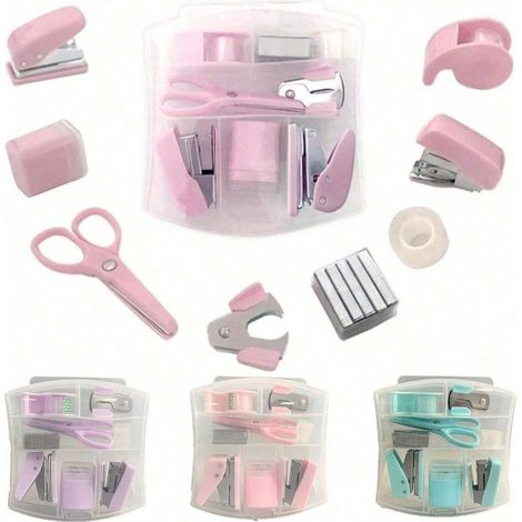8-in-1 Büroartikel-set Mit Locher, Hefter, Klebebandabroller, Schere U. V. M., Ideal Für Schüler Und Als Geschenk Fürs Büro, Transparent