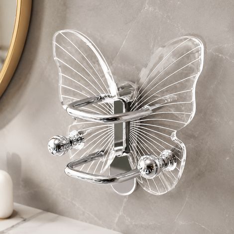 Transparenter Bademantelhalter Mit Schmetterling Und Strasssteinen, Wandhalterung Für Badezimmermöbel, 38,1 X 25,4 X 38,1 Cm