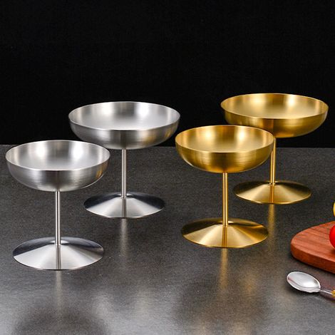 Eisbecher Aus Edelstahl Für Milchshakes Auf Hohem Unterteller, Mattsilbernes Trompeten-design, Für Sommerliche Säfte, Smoothies Und Desserts, 150 Ml