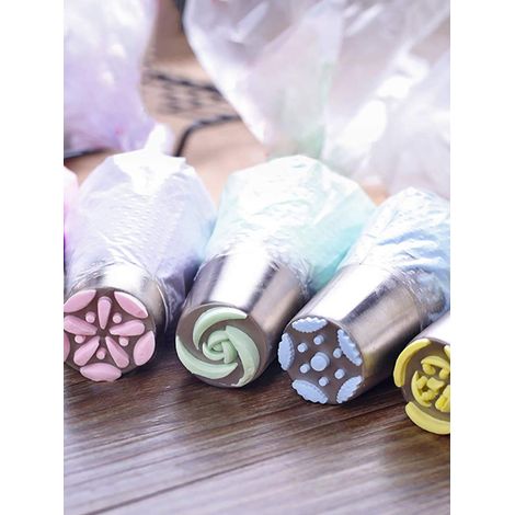 Set Mit 7 Spritzbeuteltüllen Aus Edelstahl: Große Silberne Tüllen Zum Dekorieren Von Gebäck Und Torten