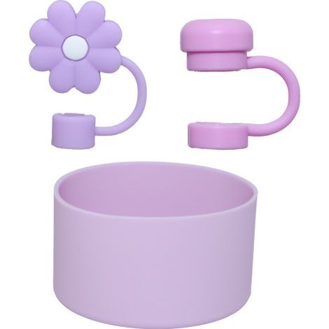 3 Lila Becherzubehörteile (20-40 Oz), Darunter 2 Strohhalmkappen Und 1 Bodenschutz. Strohhalmkappen Aus Silikon (becher Nicht Enthalten).