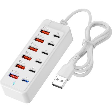 12-port-steckdosenleiste: 6 Usb- Und 6 Typ-c-anschlüsse, Mit 1 M Ladekabel, Ladestationsadapter Für Zuhause Oder Büro, Schnelllade-hub Für Mehrere Geräte.