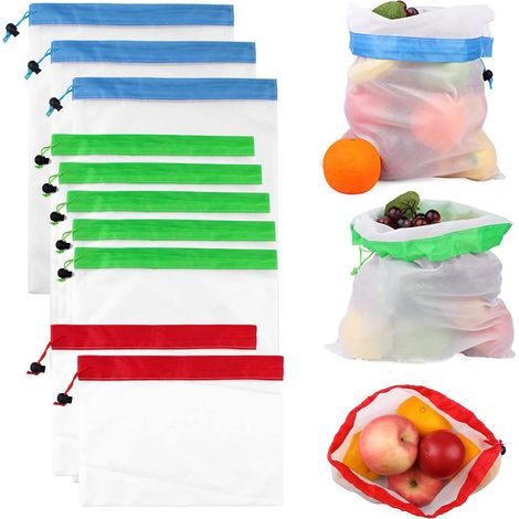 10 Netz-einkaufstaschen, Umweltfreundliche, Wiederverwendbare Obstbeutel, Tragbare Netztaschen