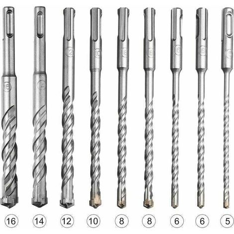 Sds-plus-bohrerset – 9-teiliges Set Aus Bohrer Und Meißel Für Beton-, Stein- Und Keramikbohrmaschinen – Hartmetallkopf – Kompatibel Mit Bosch, Makita, Hilti Und Dewalt
