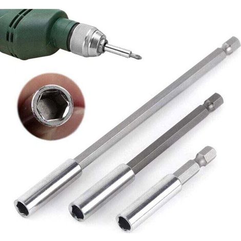 Set Mit 3 Magnetischen 1/4"-sechskant-schraubendreher-bitverlängerungen (60 Mm, 100 Mm, 150 Mm) Für Bohrmaschinen Und Schraubendreher, Kohlenstoffstahl