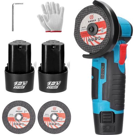 12-v-akku-mini-winkelschleifer, Bürstenloser Motor (19.500 U/min), Mit 2 X 3900-mah-akkus, 76-mm-scheibe, Zum Schneiden Und Polieren Von Stahl, Stein, Holz Und Keramik