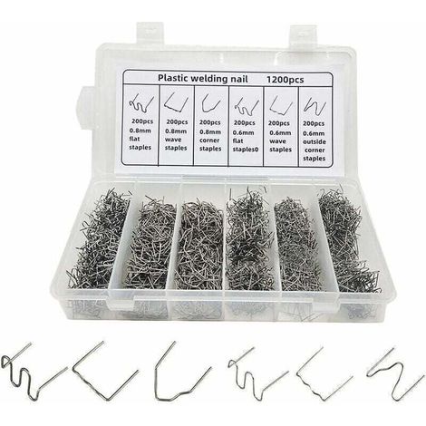 1200 Stück Kunststoffreparaturklammern, Kunststoffschweißset Für Autostoßstangen, 0,6 Mm Und 0,8 Mm Edelstahlklammern Für Abs, Pvc Und Nylon, Repariert Risse Und Löcher