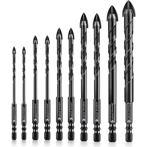Set Mit 10 Glas- Und Fliesenbohrern, Hartmetallbohrer Mit Sechskantschaft 3–12 Mm Für Keramik, Marmor Und Ziegel