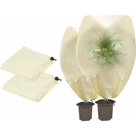 Set Mit 2 Winter-pflanzenabdeckungen Für Den Außenbereich, 100 X 80 Cm Und 80 X 60 Cm, Atmungsaktive Frostschutzabdeckung Aus 70 G/m² Vliesstoff Mit Kordelzug