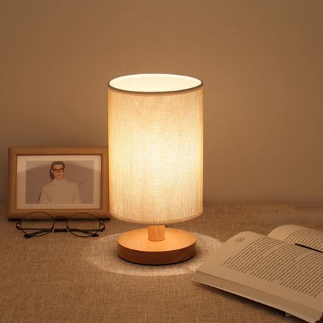 Quadratische Nachttischlampe Aus Holz Mit Stoffschirm – Modernes Design, Sanftes Licht Für Schlafzimmer, Wohnzimmer, Hotel, Café – Geringer Energieverbrauch