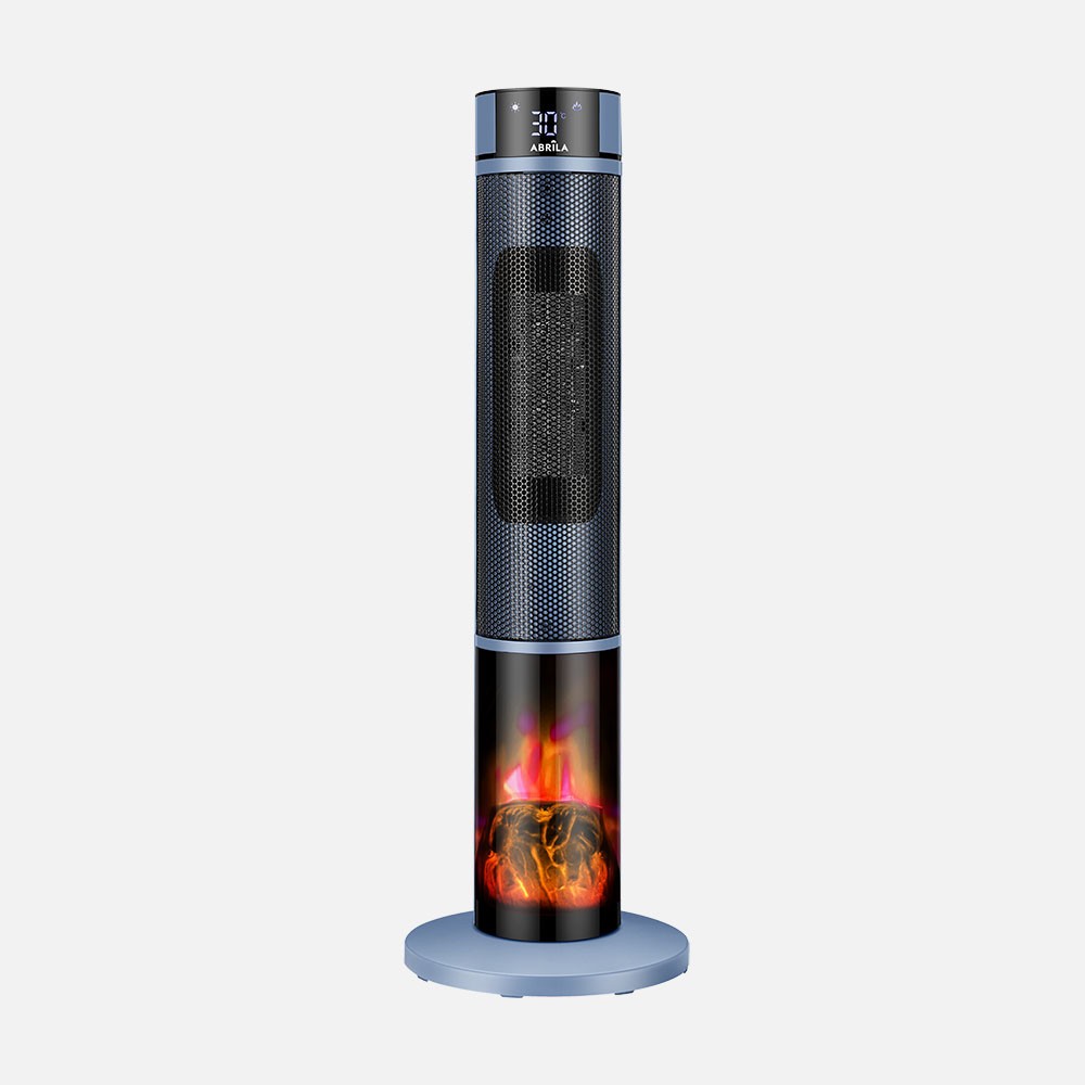 Vertikaler Keramischer Heizlüfter Everton 2000w Blau/schwarz Mit Flammenwirkung