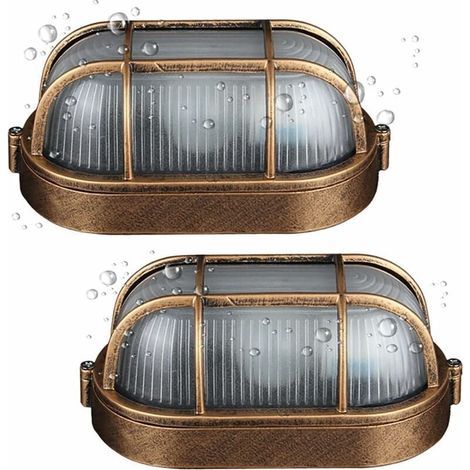 Set Mit 2 Vintage-außenwandleuchten, Ovale Fassung Aus Aluminiumdruckguss, Wasserdichte Lampe Im Maritimen Industriestil Für Garten, Terrasse Und Flur, E27-leuchtmittel Nicht Enthalten