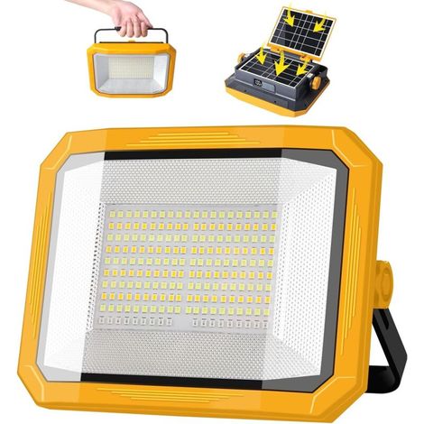 Wiederaufladbarer 100-w-led-fluter Mit 12.000 Lumen, Tragbarer Baustellenscheinwerfer Mit 2 Solarpanels, Usb-anschluss, Powerbank, 4 Leuchtmodi, Magnet Und Haken Für Baustelle, Camping Und Werkstatt