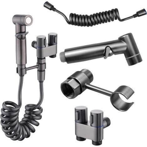 Graues Messing-bidet-duschset Mit 3-wege-ventil Und Absperrhahn, Hygienischer Duschkopf Für Bad Und Wc