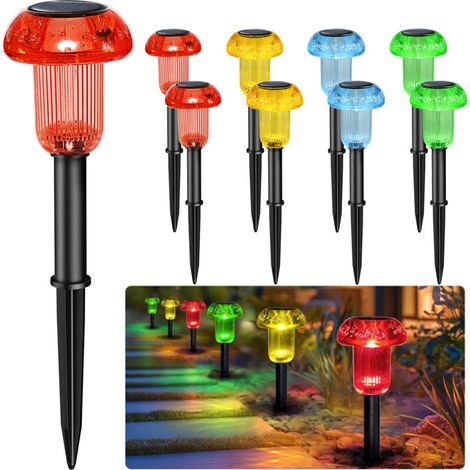 8er-set Solar-außenleuchten, Wasserdichtes Led-pilzdesign, 3 Farben (rot, Grün, Gelb), Kabellos, Automatisch, Für Garten, Wege, Rasen Und Terrasse