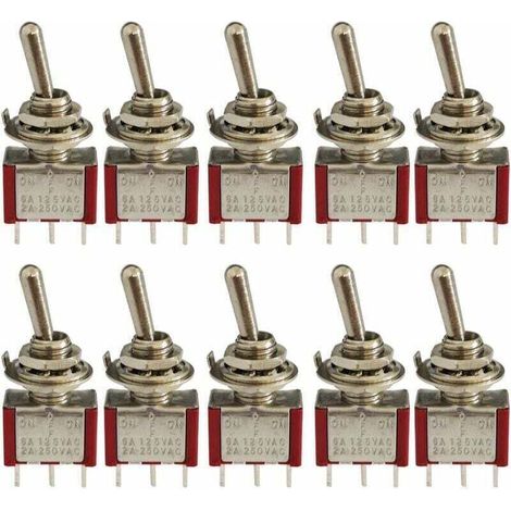10 Mini-spdt-wippschalter (3-polig, Ein-aus-ein), 3-polig, 125 V Ac, 6 A / 250 V, 2 A, Rot, Für Elektronik Und Kfz