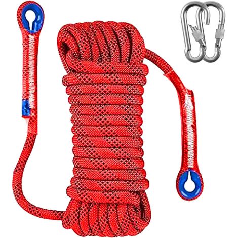10 Mm X 10 M Rotes Polyesterseil, 1000 Kg Bruchlast, Doppelt Geflochten Mit 2 Edelstahl-316-karabinern, Bootsseil Für Outdoor-camping