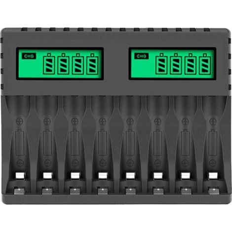 8-steckplatz-lcd-akkuladegerät – Schnellladung Für Aa/aaa Nicd/nimh-akkus – Usb Typ-c/micro-usb-eingang – Modell Lcd-006