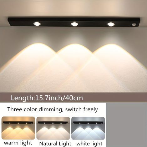 40 Cm Wiederaufladbare Magnetische Led-lichtleiste Mit Bewegungssensor, 3 Farben Und Einstellbarer Helligkeit Für Schränke In Wohnmobilen