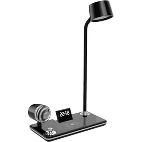 Kabellose Schreibtischlampe Mit Ladegerät, 360° Verstellbare Und Dimmbare Nachttischlampe, Digitaluhr, Touch-bedienung, Augenschonendes, Sanftes Licht, Zum Lesen, Fürs Büro, Fürs Wohnzimmer, Schwarz