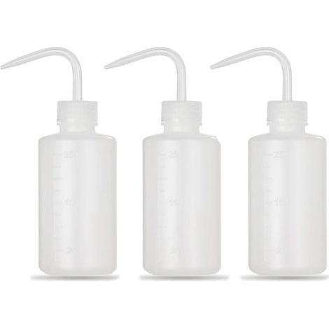 Set Mit 3 250-ml-spülflaschen, Laborflaschen Mit Feiner Pipette, Transparenter Kunststoff, Abgewinkelter Ausgießer Zum Reinigen, Tätowieren Und Gießen Von Pflanzen